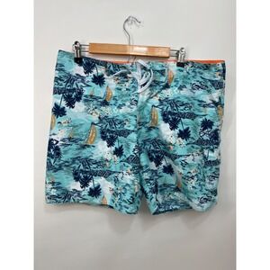 Raya Sun Swim Trunks Swimsuit Blue Hawaiian Print Mens Sz‎ XL